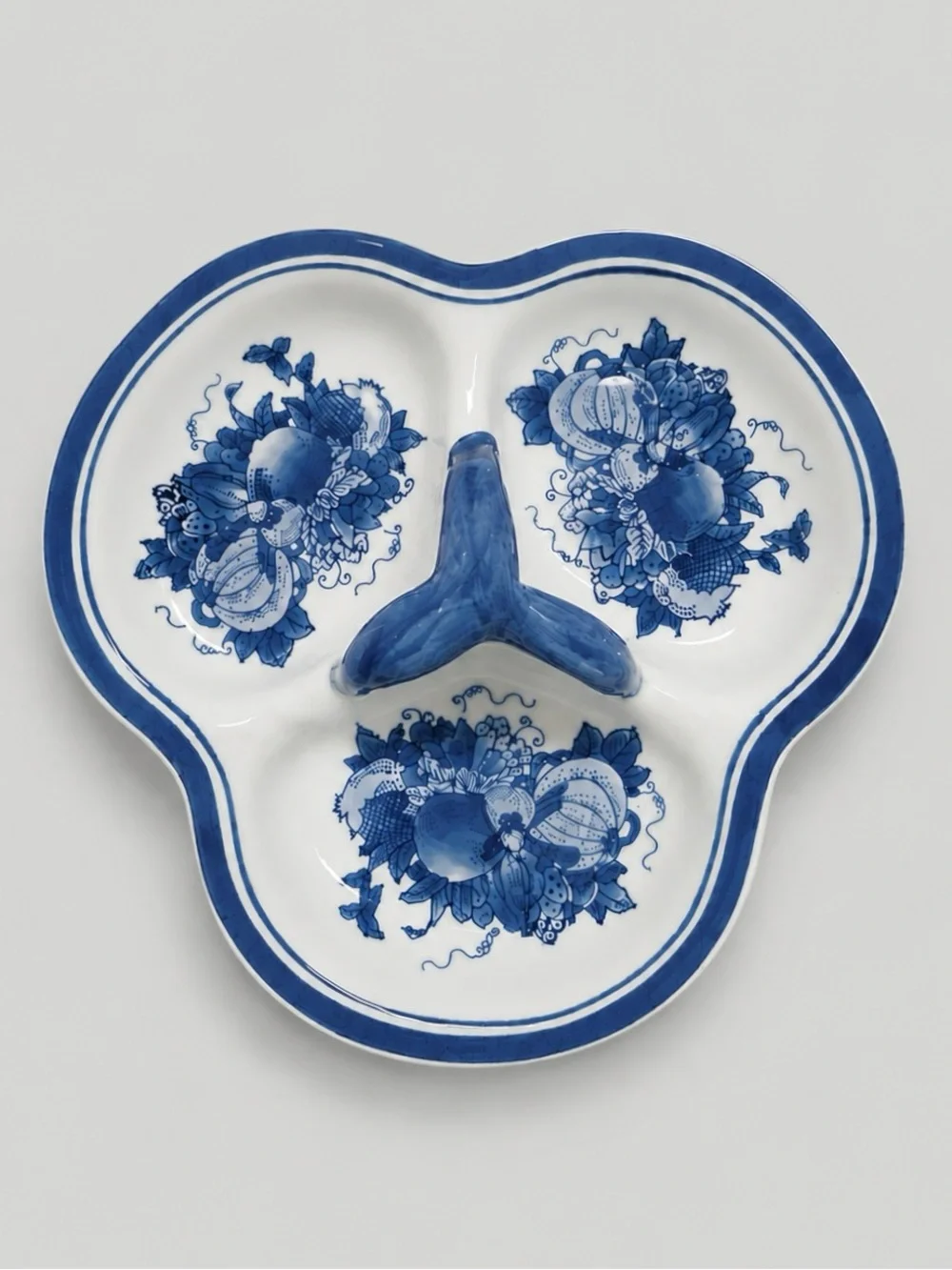 Vintage Nantucket Blue White Porcelain 3 Divided Snack Serving Relish Tray
